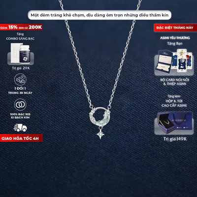 Dây chuyền bạc Ý bán nguyệt moonstone Asimi Moon Night DC49