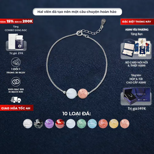 Lắc tay bạc Ý Đôi Đá Năng Lượng Duo Gem Soul LT55