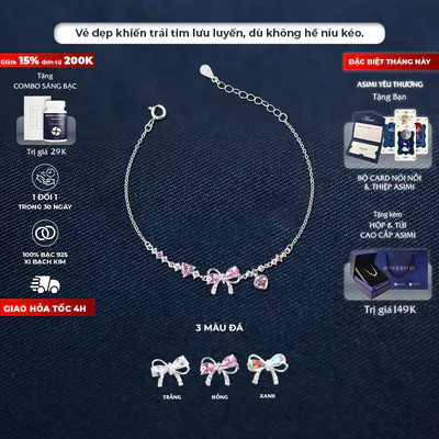 Lắc tay bạc nữ S925 Nơ Hồng Daisy Asimi Daisy Rosie Love LT57