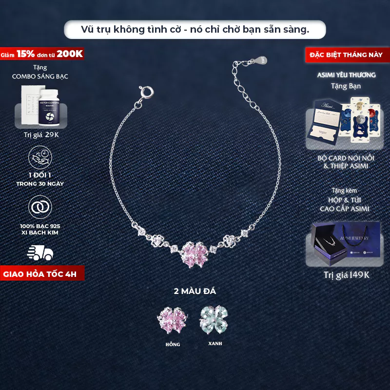 Lắc tay bạc S925 Cỏ 4 Lá Xoay Asimi Forever LT59 1