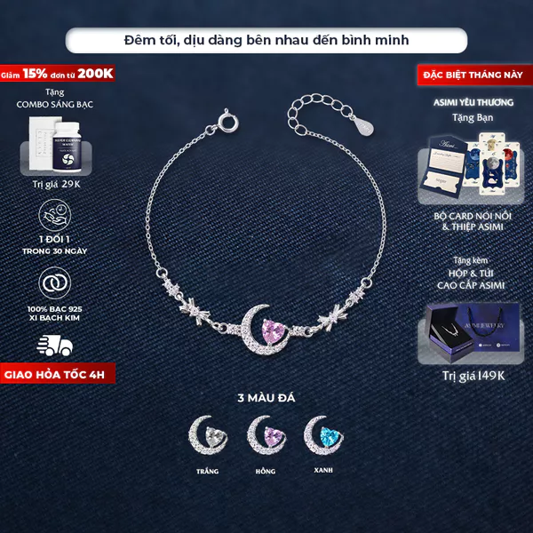 Lắc tay bạc ý Moon Half Asimi The Unsaid LT60