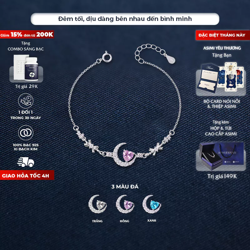 Lắc tay bạc ý Moon Half Asimi The Unsaid LT60 1