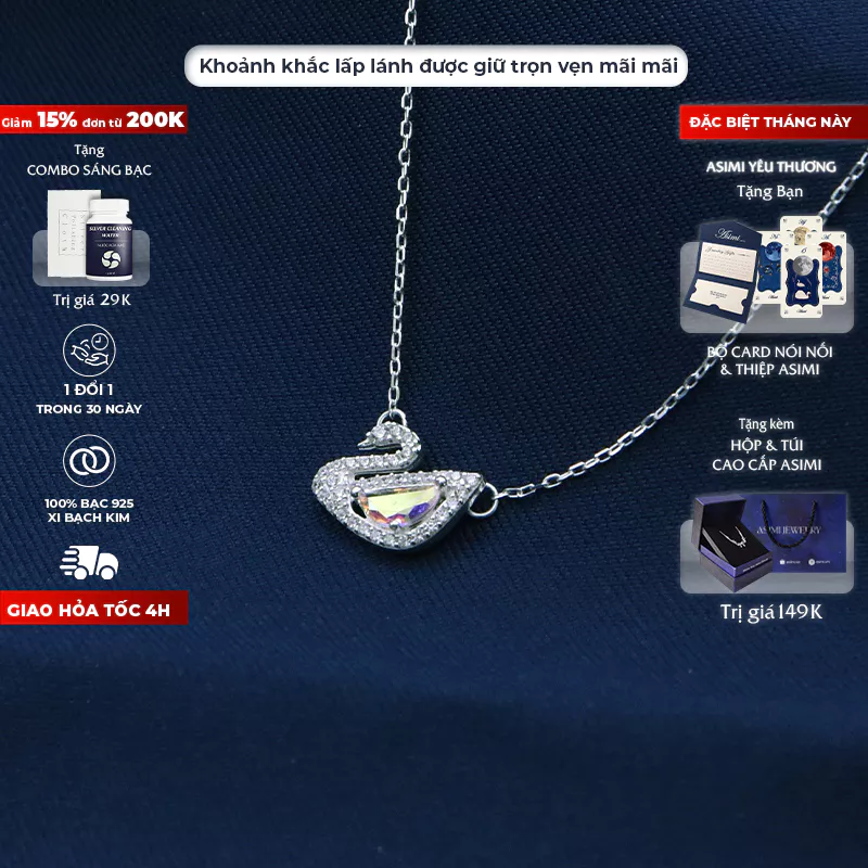 Dây chuyền bạc nữ S925 Thiên Nga Swarovski Asimi DC37 1