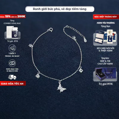 Lắc chân bạc Ý Bướm Nhỏ Asimi Butterfly in Glass LC10