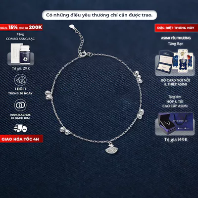Lắc chân bạc Ý S925 Quạt Chuông Leng Keng Asimi Jingle Chime LC11