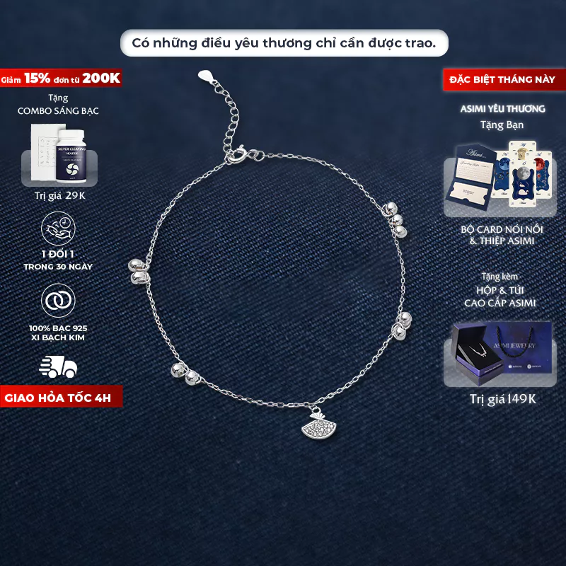 Lắc chân bạc Ý S925 Quạt Chuông Leng Keng Asimi Jingle Chime LC11 1