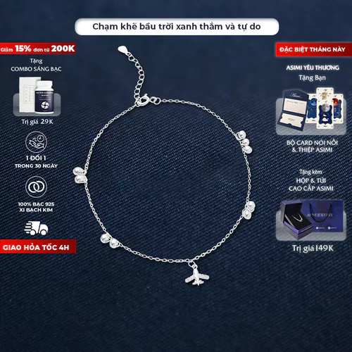 Lắc chân bạc nữ Máy bay Asimi Amelia Sky LC12