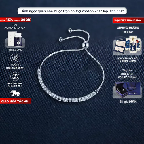 Lắc tay bạc rút chuỗi đá trơn Zircon Asimi Gem Rope LT16
