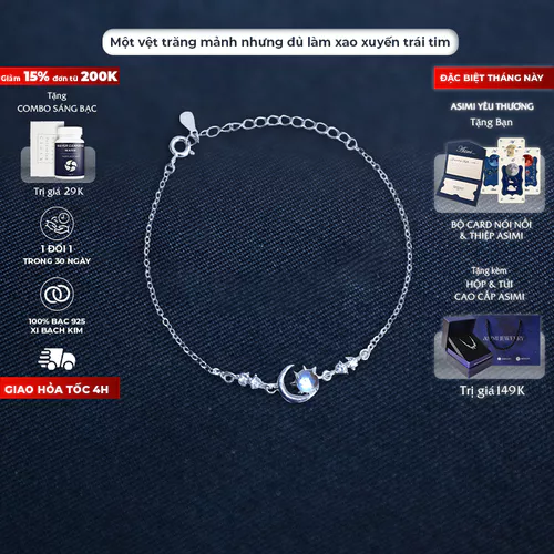Lắc tay bạc S925 mặt trăng đá moonstone Asimi MoonLine LT18