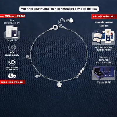 Lắc tay bạc Ý S925 đính đá Asimi Simple Heart LT24