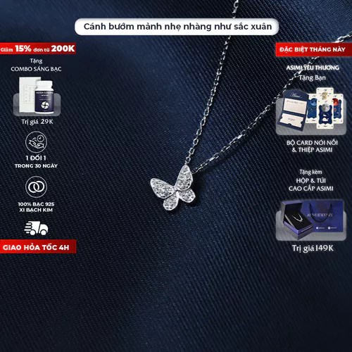 Dây chuyền bạc nữ cánh bướm đính đá nhỏ Asimi Butterfly Line DC19