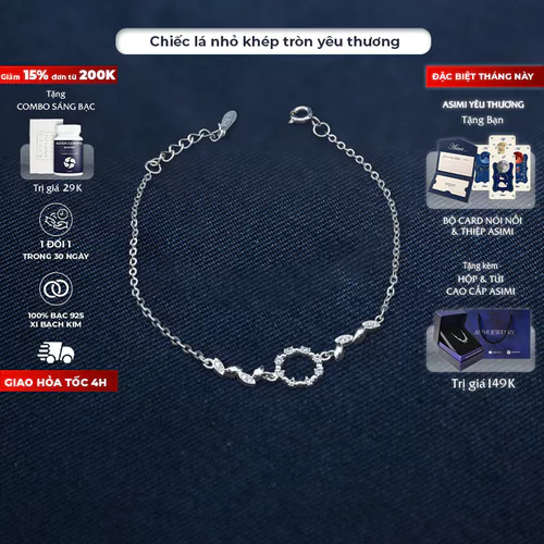 Lắc tay mặt đá tròn đính chiếc lá Asimi Circle Leaf LT29