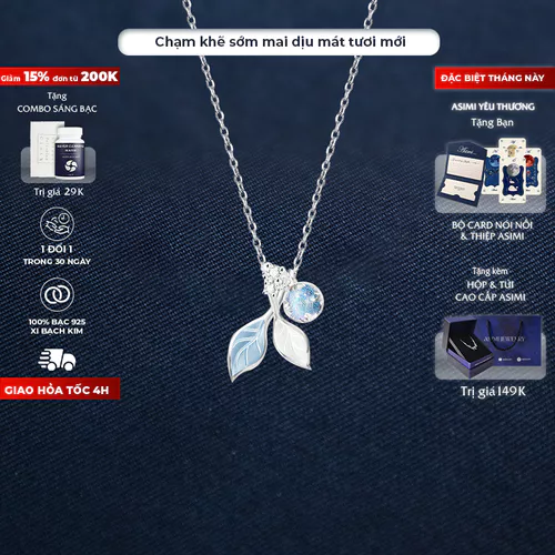 Dây chuyền bạc Waterful đá Moonstone Asimi Waterful Leaf DC58
