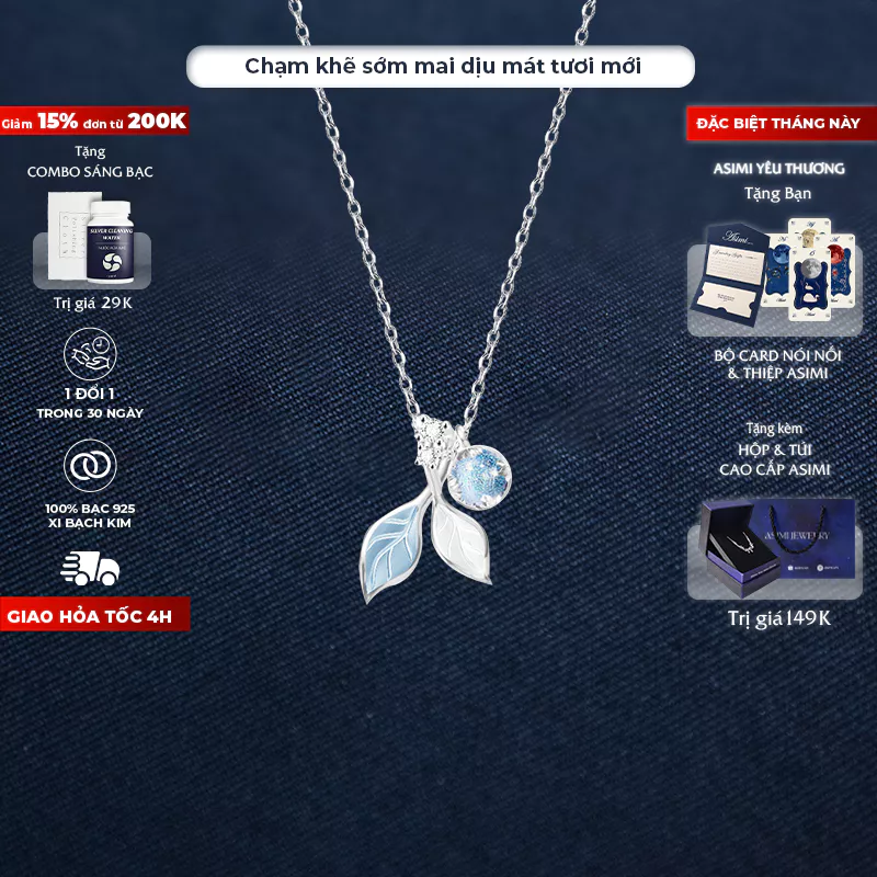 Dây chuyền bạc Waterful đá Moonstone Asimi Waterful Leaf DC58 1
