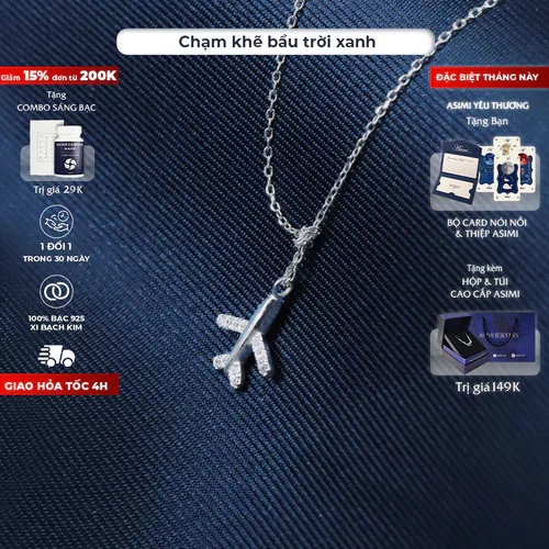 Dây chuyền nữ bạc mặt máy bay đính đá Asimi Plane Gem DC06
