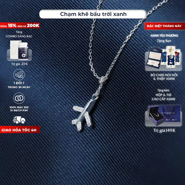 Dây chuyền nữ bạc mặt máy bay đính đá Asimi Plane Gem DC06