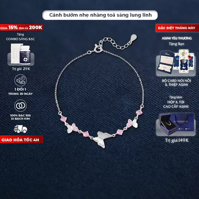 Lắc tay nữ bạc Cánh Tiên Hồng Asimi Elysian Butterfly LT46