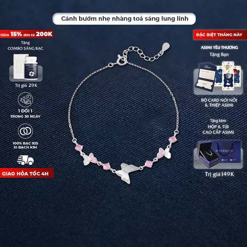 Lắc tay nữ bạc Cánh Tiên Hồng Asimi Elysian Butterfly LT46