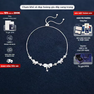 Lắc tay bạc nữ mạ vàng Nơ Hoàng Gia Asimi Royal Grace LT48