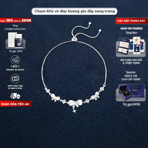 Lắc tay bạc nữ mạ vàng Nơ Hoàng Gia Asimi Royal Grace LT48
