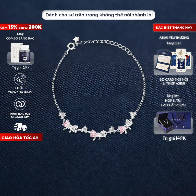 Lắc tay bạc Ý S925 Nơ Công Chúa Asimi Princess Vibe LT50 1