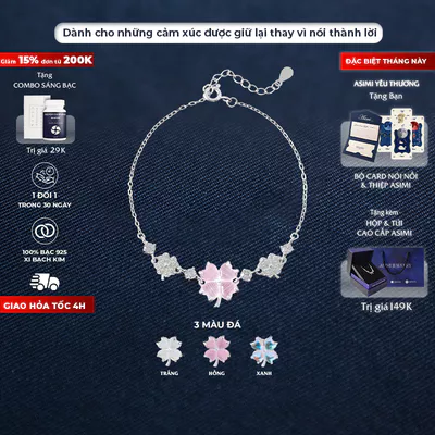 Lắc tay bạc nữ Cỏ 4 Lá Hồng Asimi Love Letter Bloom LT52