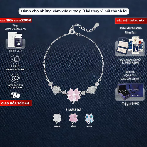 Lắc tay bạc nữ Cỏ 4 Lá Hồng Asimi Love Letter Bloom LT52