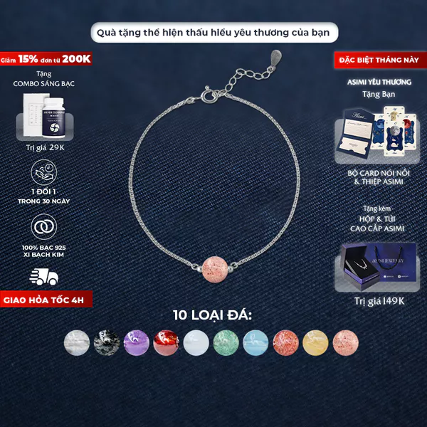 Lắc tay bạc Ý Đá Năng Lượng Liu Gemstone LT54