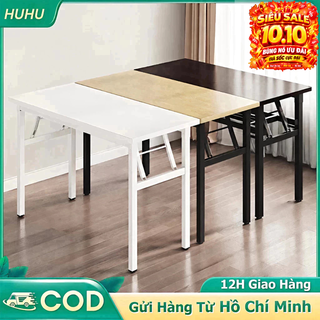 HUHU Bàn học làm việc gấp gọn khung chắc chắn Tiết kiệm không gian Mặt bàn bằng gỗ MDF dày 18mm