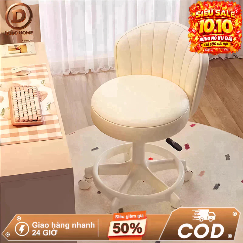 Ghế Trang Điểm Xoay 360 độ Có bánh xe Tựa lưng êm ái Màu kem Decor phòng ngủ…