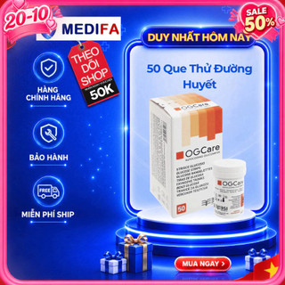 Hộp 50 que thử đường huyết ogcare, lọ đựng kín gió date xa, hàng chính hãng made in italy