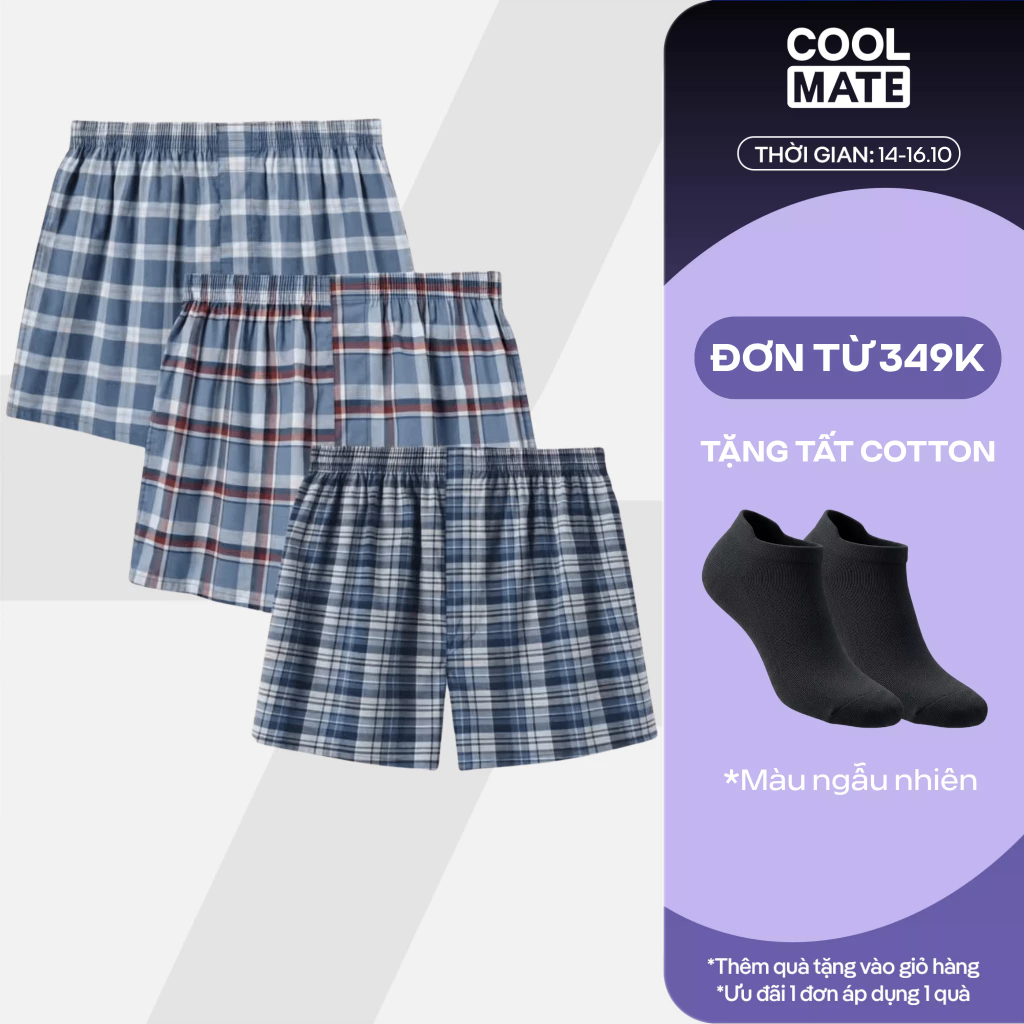 Combo Pack 3 quần mặc nhà Boxer short Coolmate basics kẻ sọc [MÀU NGẪU NHIÊN]