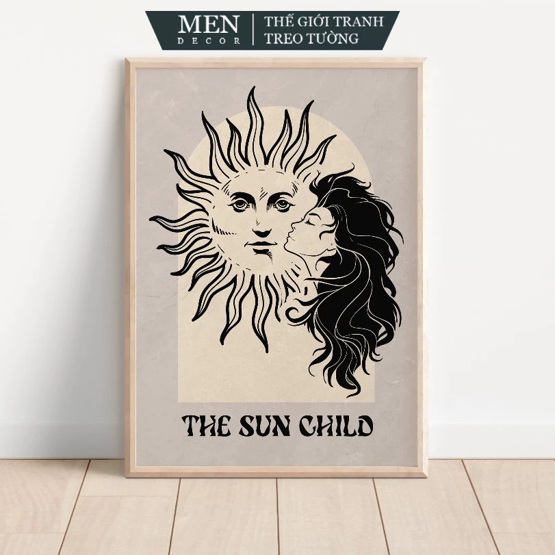 Tranh treo tường, The Sun Child Tarot Card Style Print, nhận in theo yêu cầu, tặng kèm đinh treo tra