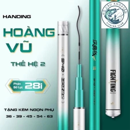 Cần Câu Tay Handing Hoàng Vũ 5h Cacbon cao cấp tặng kèm ngọn phụ