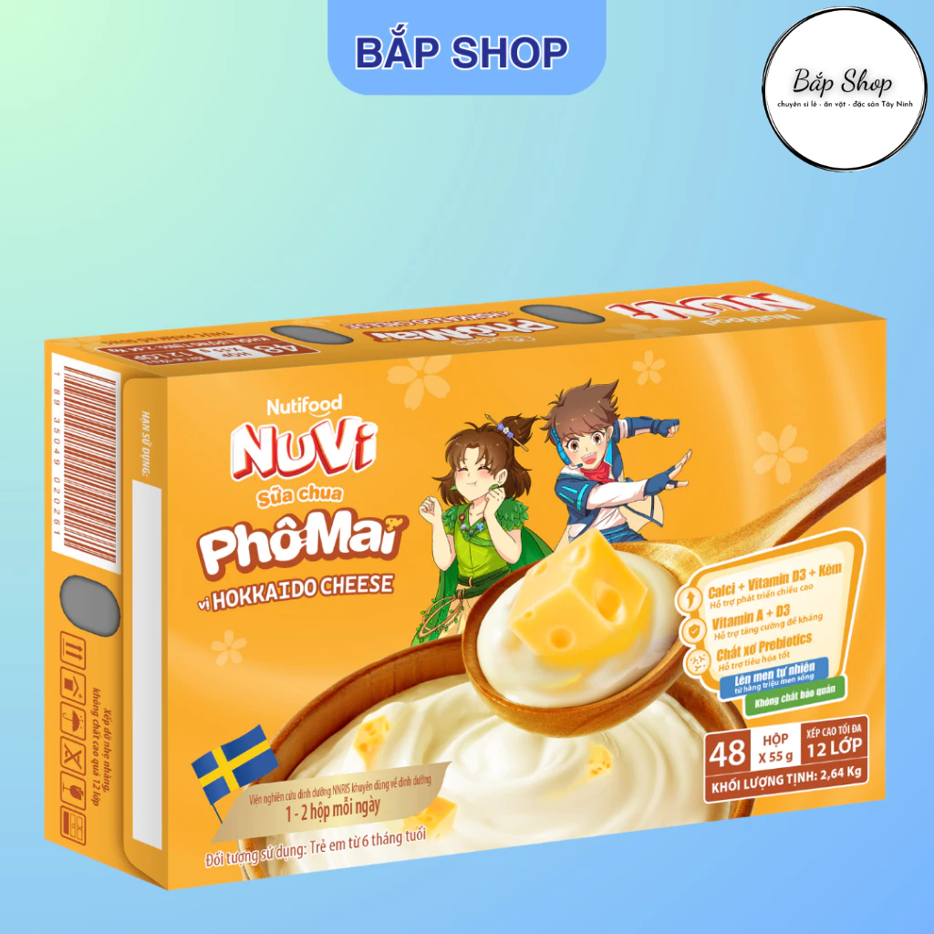 1 Thùng (12 Hộp) Sữa Chua Ăn Nuvi 55g – Vị Trái Cây/Phô Mai/ Nguyên bản  – Nutifood