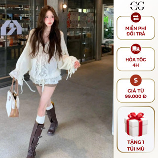 Áo khoác len cardigan dạo phố sang chảnh chou gz phối tay loe đi hẹn hò cafe trẻ trung dễ thương