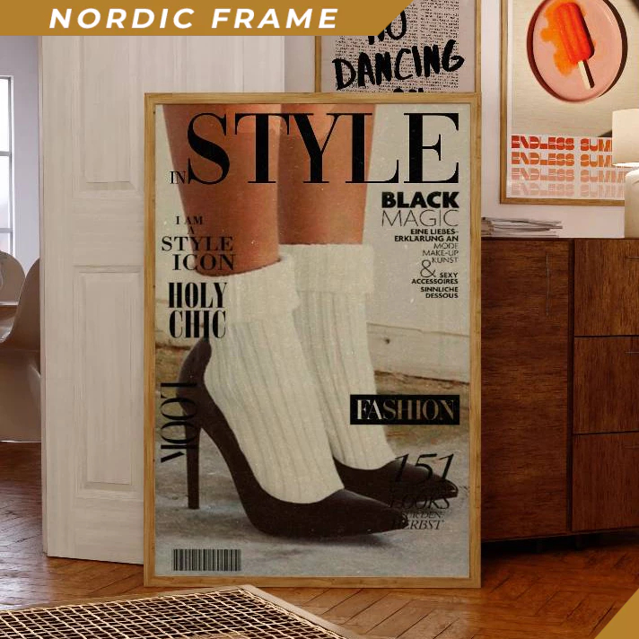 Tranh treo tường,Style Magazine Poster, 70s Retro, Black Wall Art, High Heels Poster, Summer House P