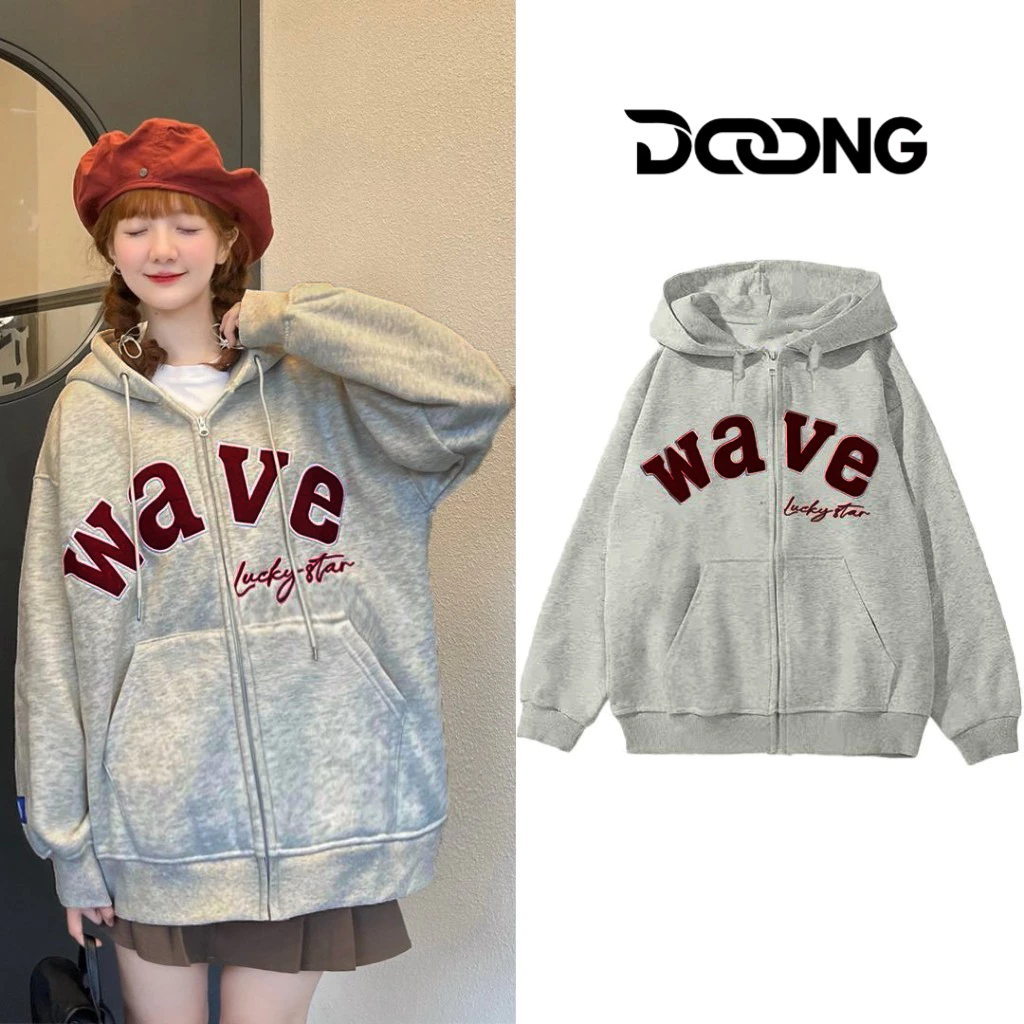 Áo Khoác WAVE Lucky Star Màu Xám Thêu Chữ Chất Nỉ Bông Dày Dặn BM167, Áo Hoodie Zip Unisex Nam Nữ Fo