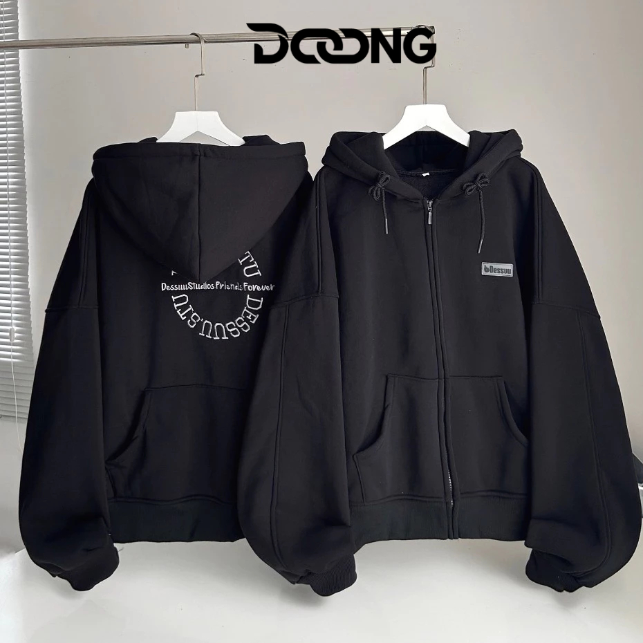 Áo Khoác Hoodie DESSUU 3 TÚI Thêu Chất Nỉ Bông Dày Dặn BM157, Áo khoác Unisex Nam Nữ Form Rộng DOONG