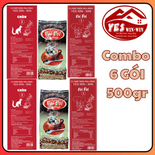 combo 6 gói cà phê CHỒN VOI 2 VOI 1 trộn chung pha phin đậm vị thơm nồng sắn đậm  cafe