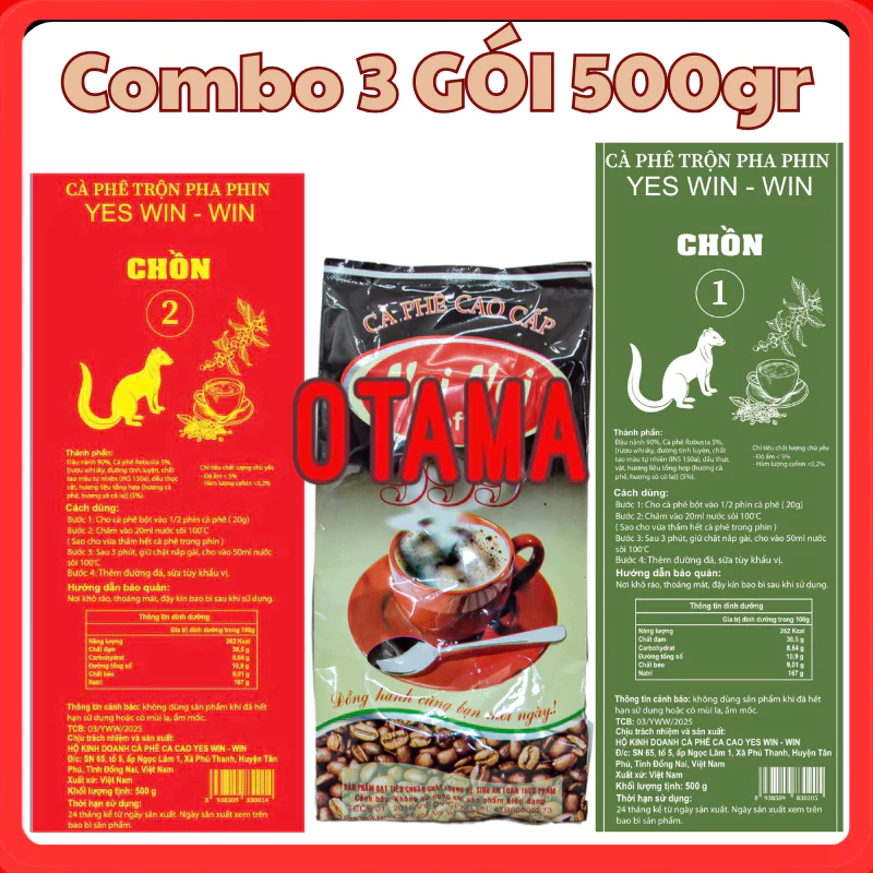 1.5kg CÀ PHÊ 3 GÓI CAFE CHỒN VOI VÀNG 999 TRỘN CHUNG PHA PHIN ĐẬM VỊ CAFE CHỒN