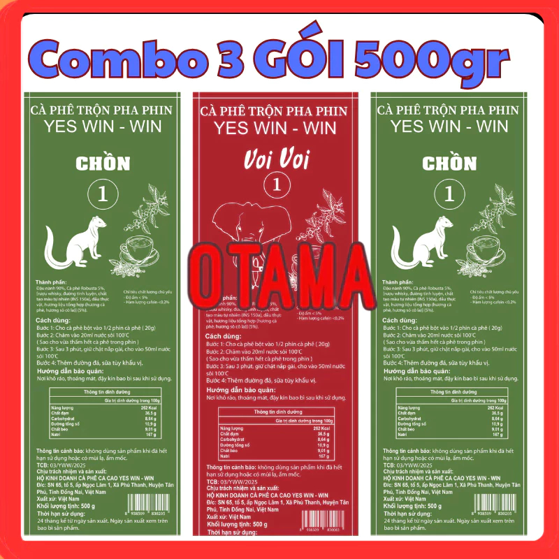 1.5kg CÀ PHÊ 3 GÓI CAFE CHỒN VOI 1 TRỘN CHUNG PHA PHIN ĐẬM VỊ CAFE CHỒN THƠM NỒNG