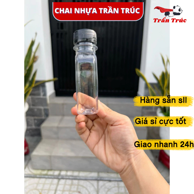 Set 50 chai nhựa 100ml dẹp bầu kèm nắp đen 30 đựng sốt, chai nhựa đựng gia vị, chai nhựa trong suốt 