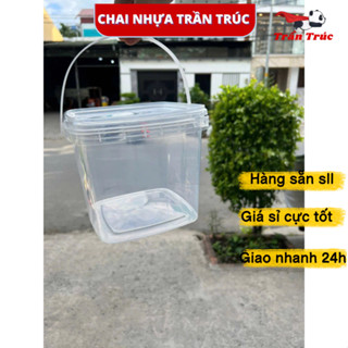  combo 2 Xô nhựa vuông 3 lít đựng trà sữa thực phẩm khô topping có quai xách tiện lợi mang đi 