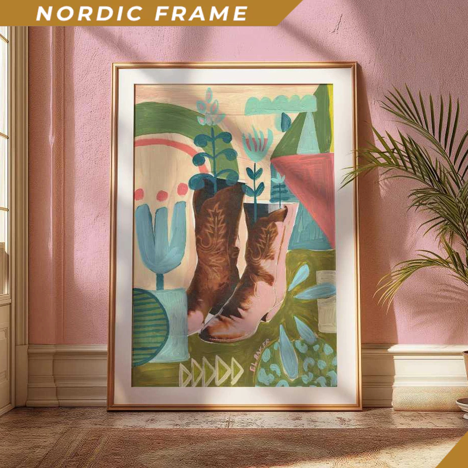 Tranh treo tường, Cowboy Boots Print  Austin Texas Wall Art  Retro Midcentury Poster  Abstract Geome
