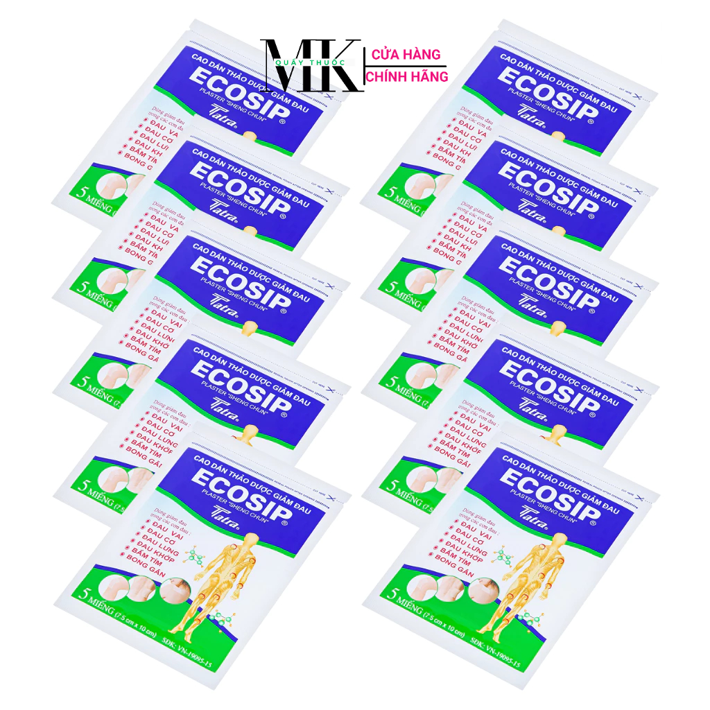 Cao dán thảo dược Ecosip Plaster Tatra giảm đau vai, đau lưng gói 5 miếng