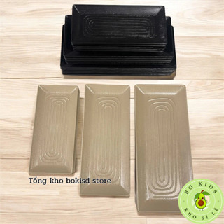  Đĩa chữ nhật đen nhám giả vân gỗ nhựa Việt Nhật Đĩa nhựa Melamine Cho Hàng Quán Lẩu Nướng BUFFET 