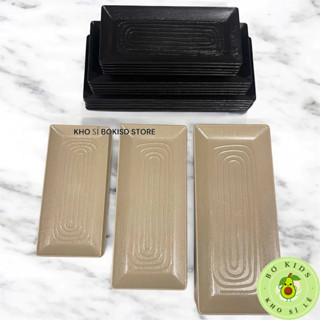  Đĩa chữ nhật Melamine đen nhám giả vân gỗ nhựa Việt Nhật Đĩa nhựa Cho Nhà Hàng Lẩu Nướng BUFFET 