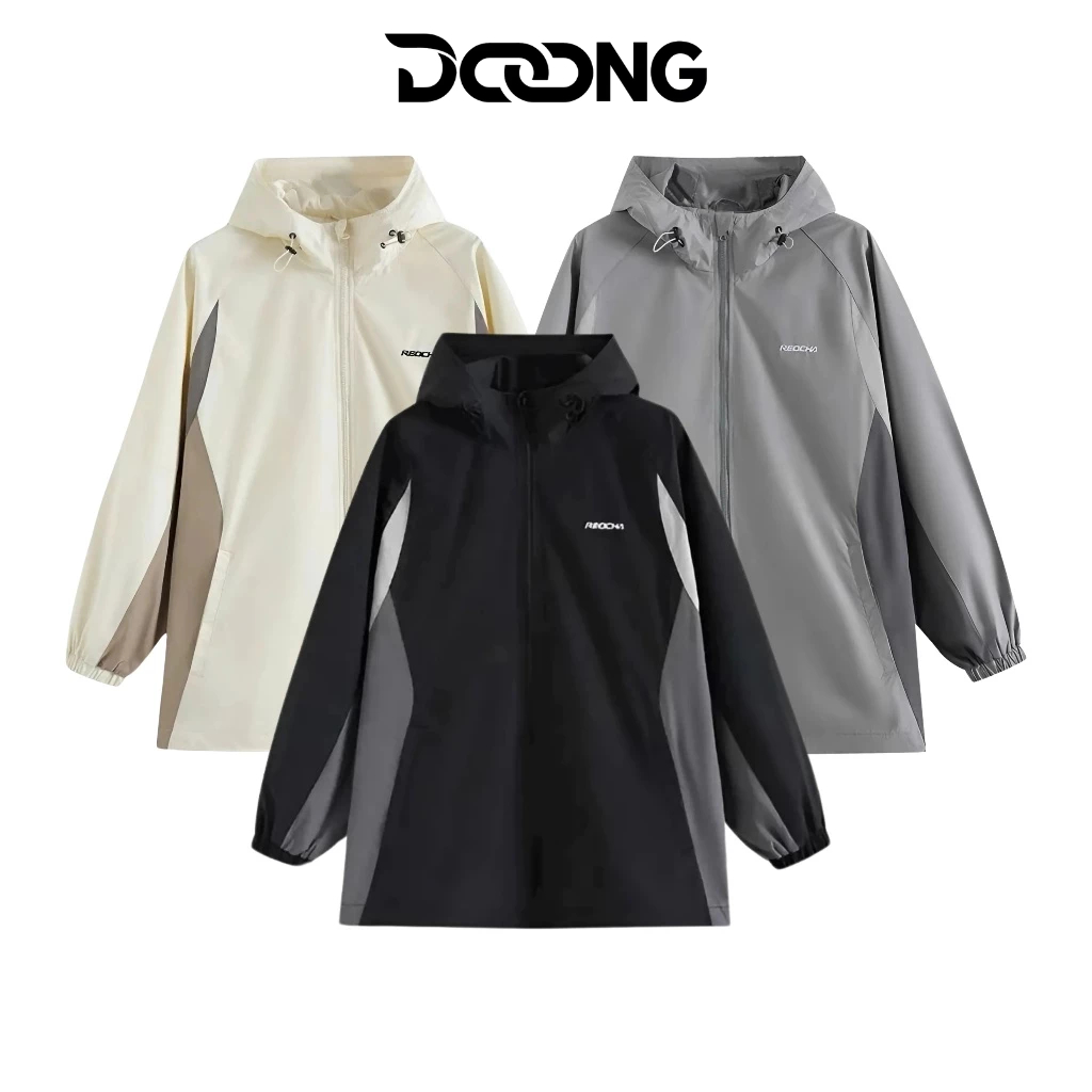 Áo khoác dù REOCHA Thêu Logo Có Túi Trong nam nữ unisex KD29, Áo bomber dù Có Nón Dây Rút DOONG