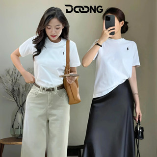 Áo Baby tee THÊU NGỰA FORM RỘNG cổ tròn tay ngắn dáng dài đẹp DD35, Áo thun form rộng kiểu basic chất cotton thêu hình